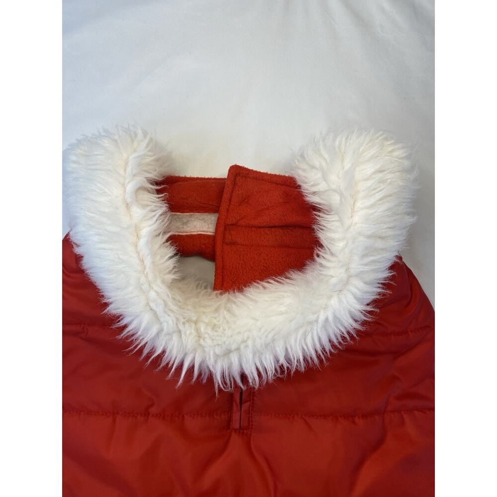 Red/White Fleece Dog Coat/Jacket Faux Fur Collar Santa Christmas Warm Size L - Picture 4 of 7